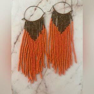 Orange and Bronze Beaded Statement Earrings